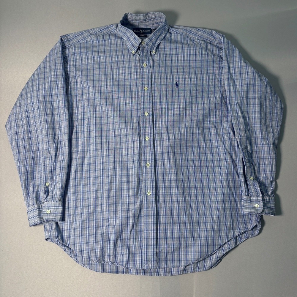 Polo Ralph Lauren Blake Mens XL Blue Plaid Cotton Button Down Shirt Long Sleeve
